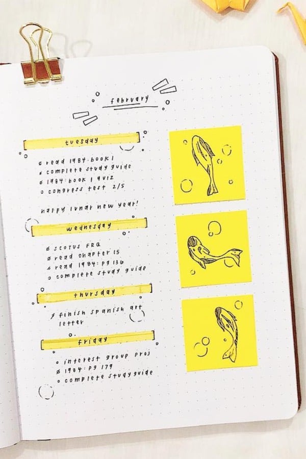 yellow weekly spread with koi
