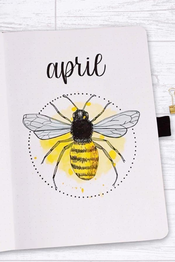 yellow bee bujo cover page