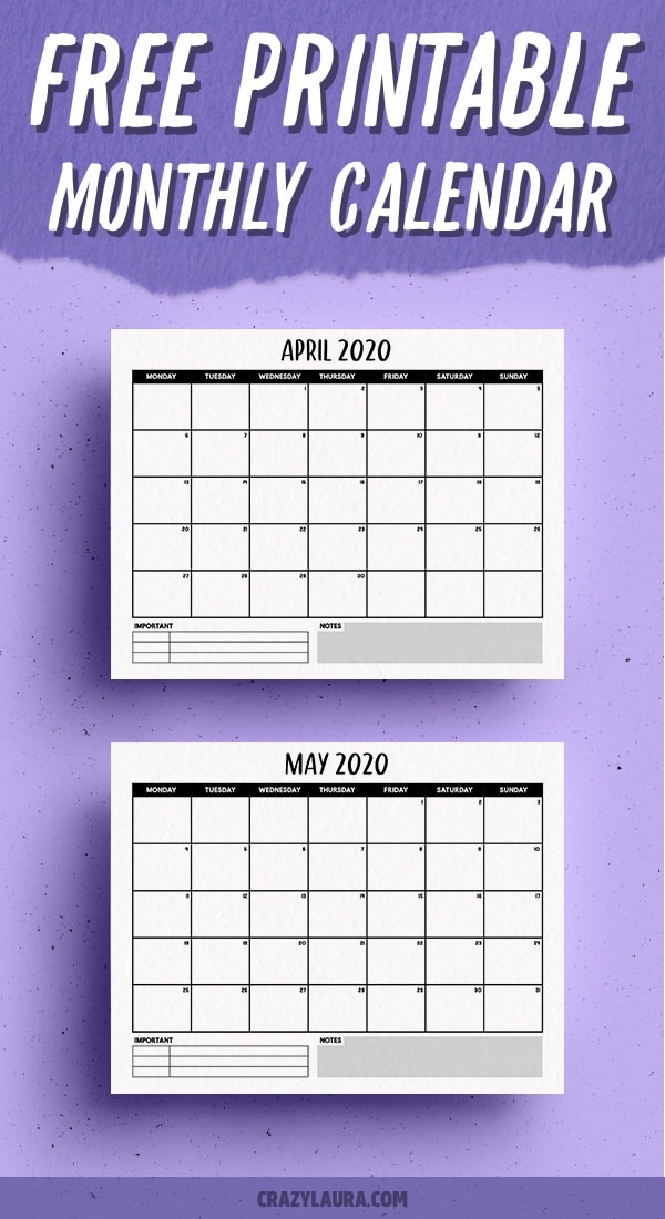 free horizontal calendar for april