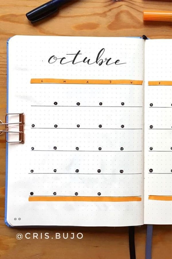 subtle orange monthly layout