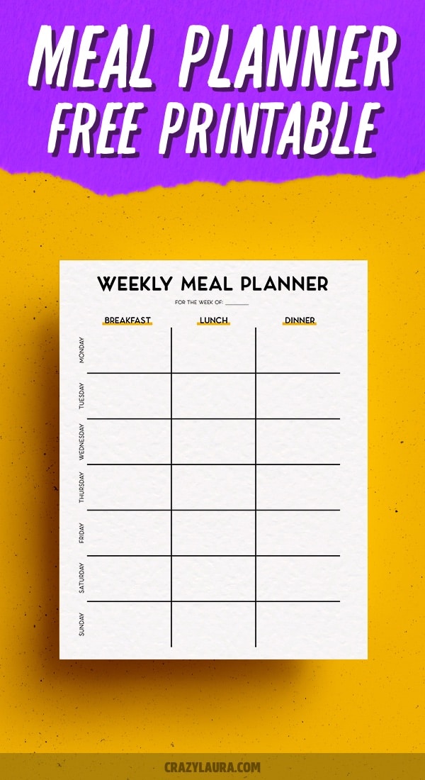 Free Weekly Meal Planner Printable For