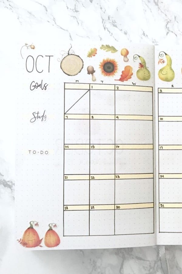 bujo monthly spread with gourds