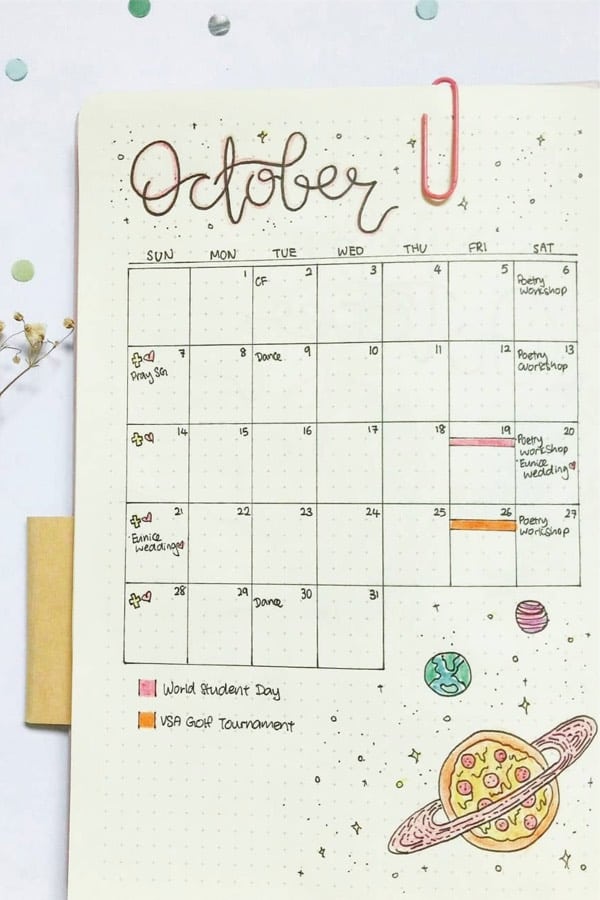 fun monthly spread example for october