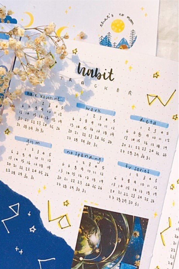 bujo tracker with blue theme