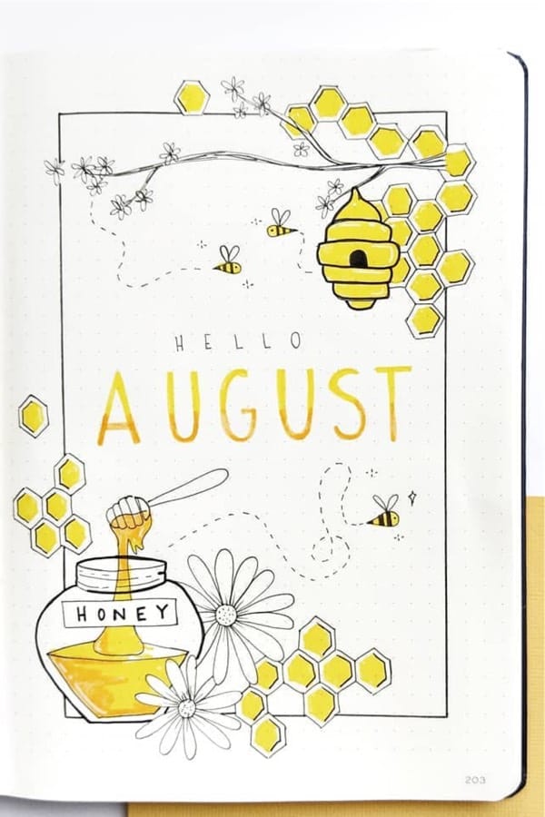 bujo cover page with honey theme
