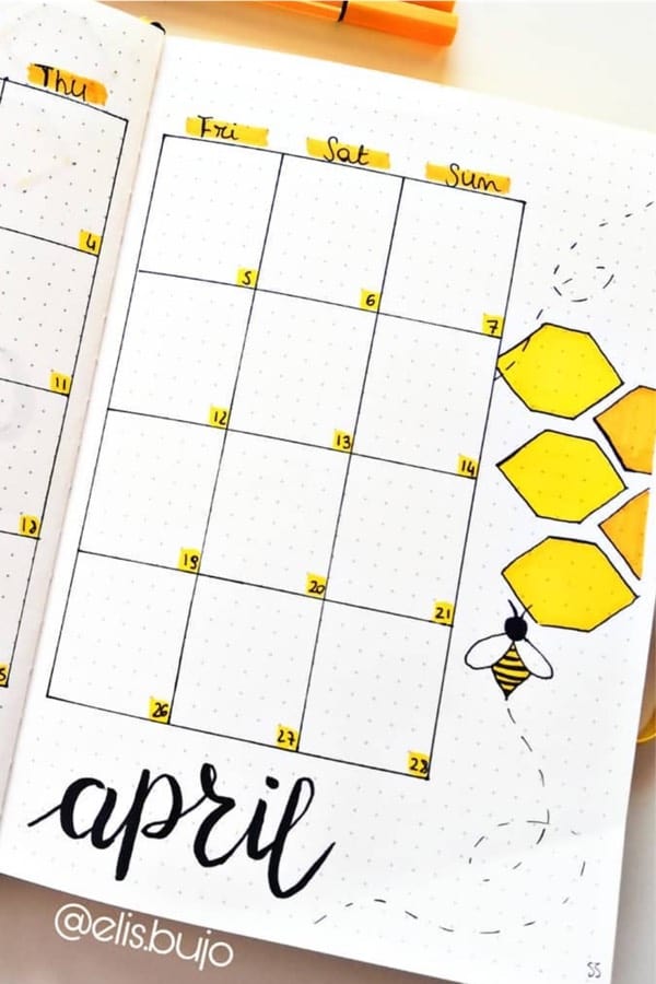simple monthly spread with honey doodles