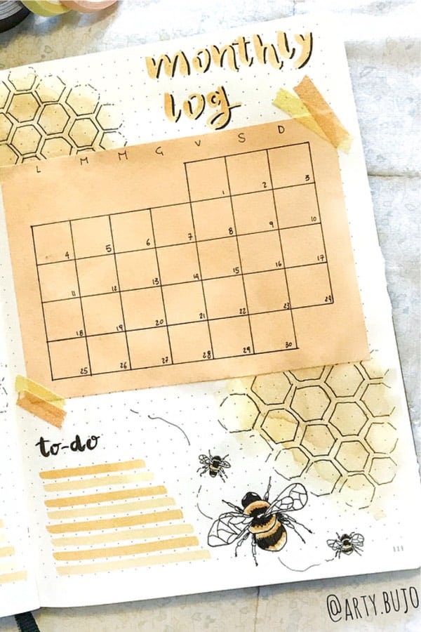 bullet journal theme with honey comb