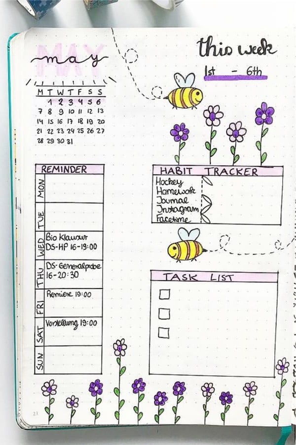 best weekly spread with bee theme