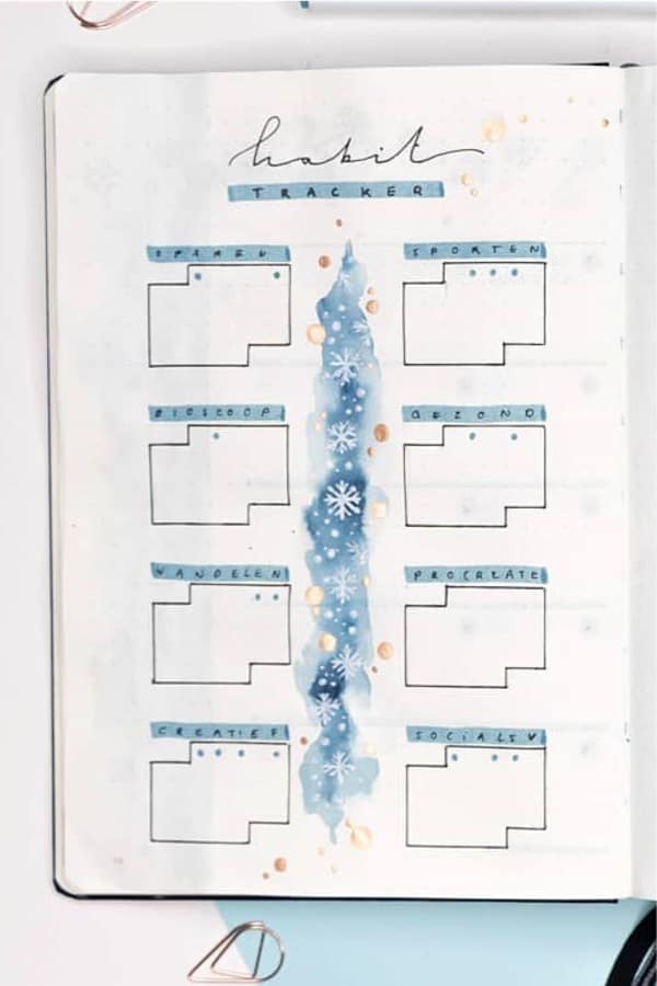 habit tracking layout with snowflakes