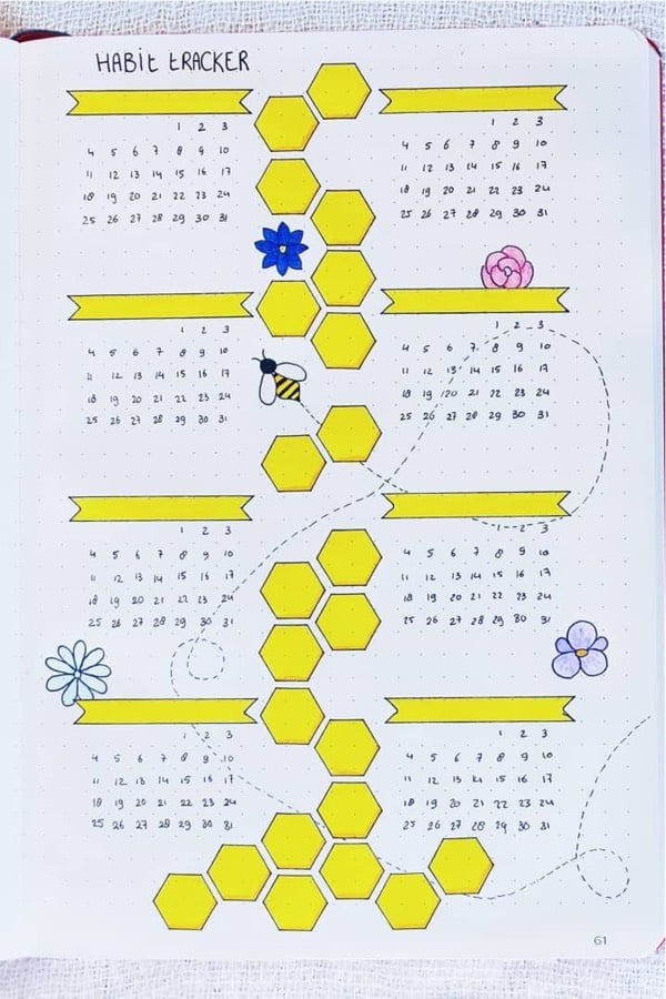 honey bee themed bullet journal inspiration