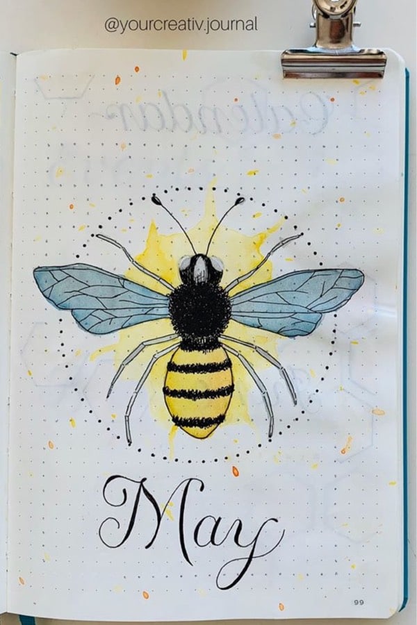 bujo cover ideas with bee drawings