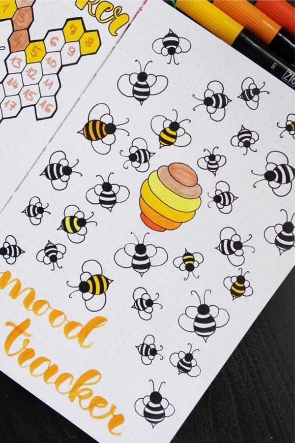 bee hive themed bujo tracking spread