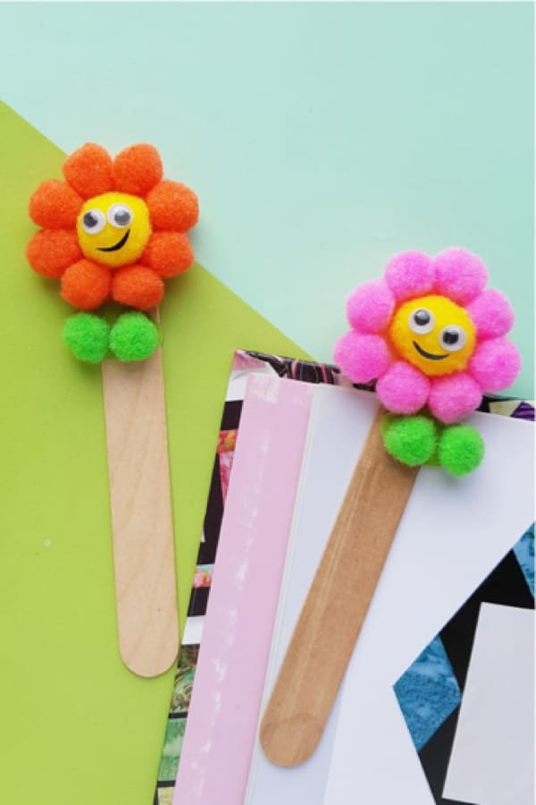 pom pom flower craft to make a bookmark