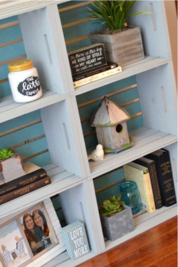 easy bookshelf with old crates