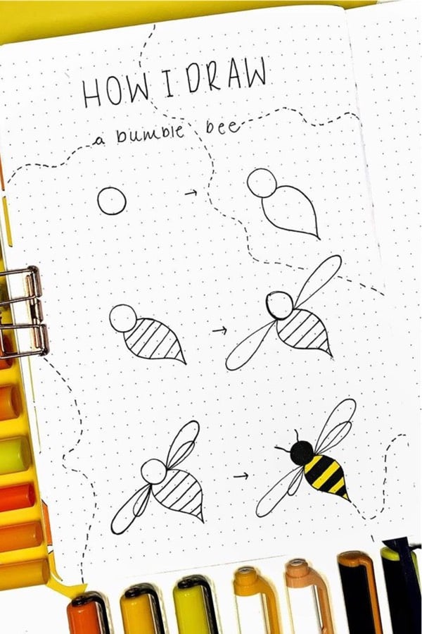 bumble bee bujo doodle tutorial
