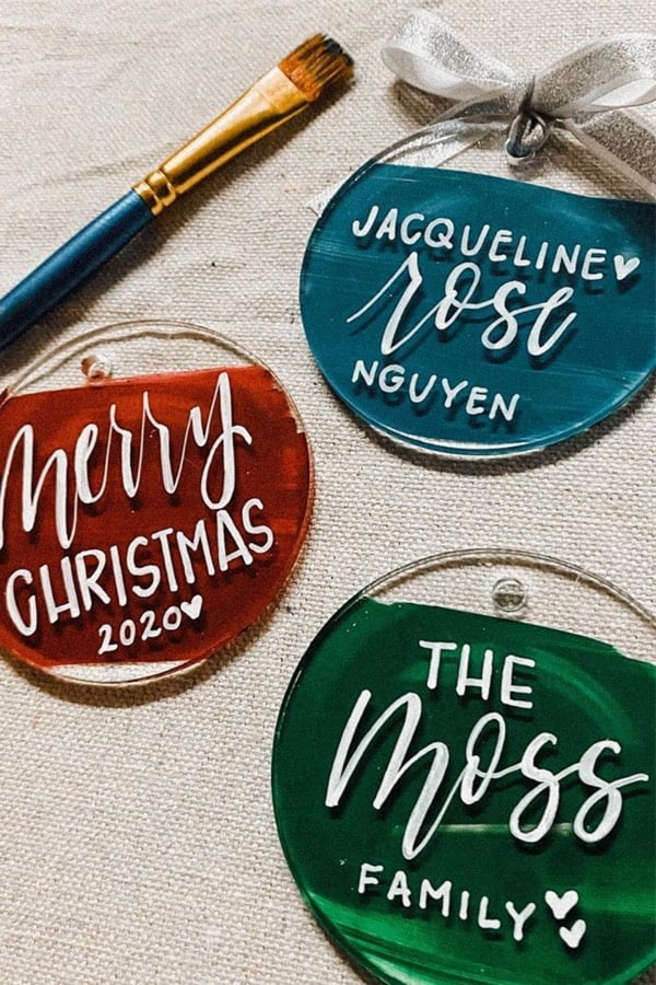 make your own hand lettered christmas ornaments
