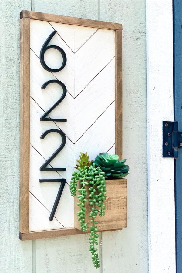 shiplap wooden house number sign