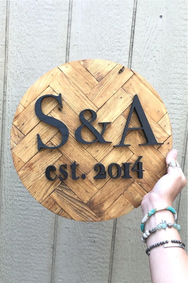 homemade sign with initials