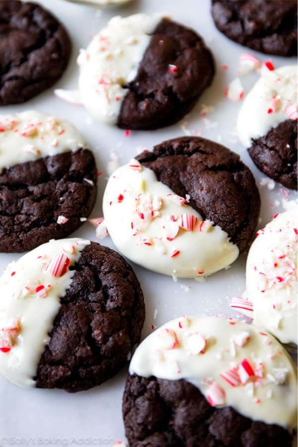 chocolate cookies dipped in white chocolate