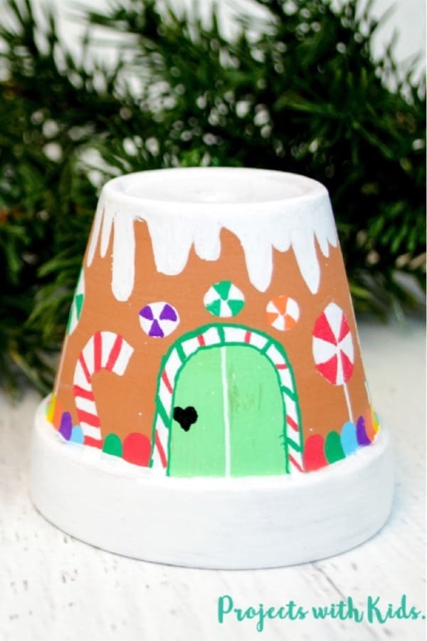 clay pot gingerbread house craft for kids
