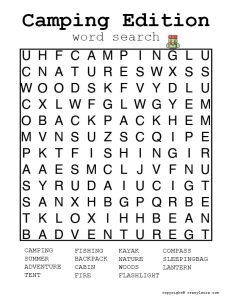 Free Camping Word Search Printable Game Sheets - Crazy Laura