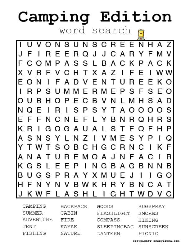 free word search for camping