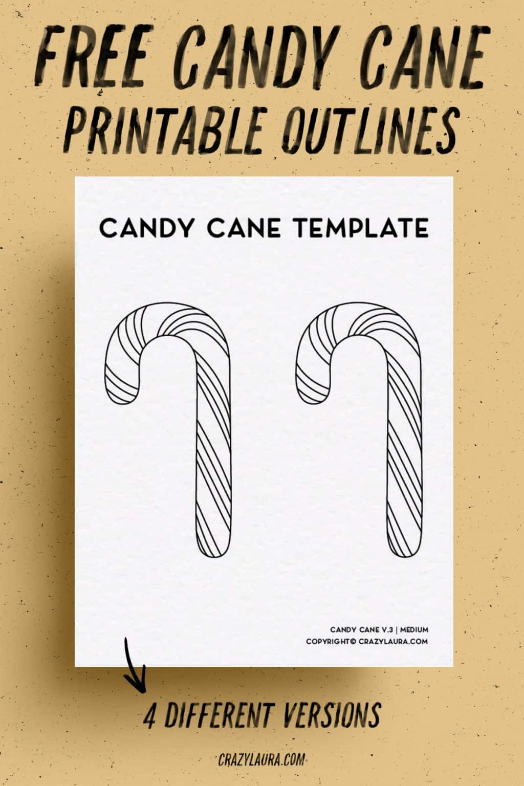 Free Candy Cane Template & Printable Shape Outlines - Crazy Laura