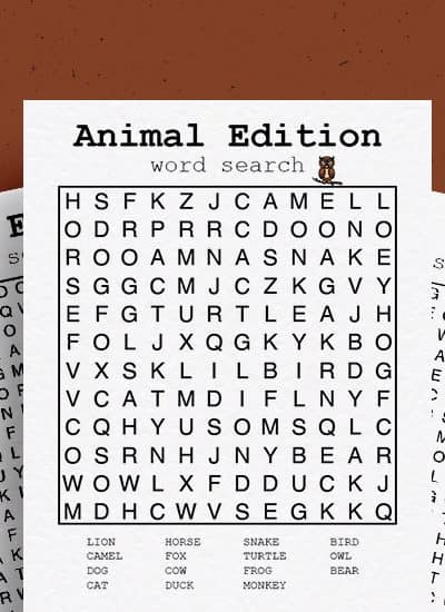animal themed word search