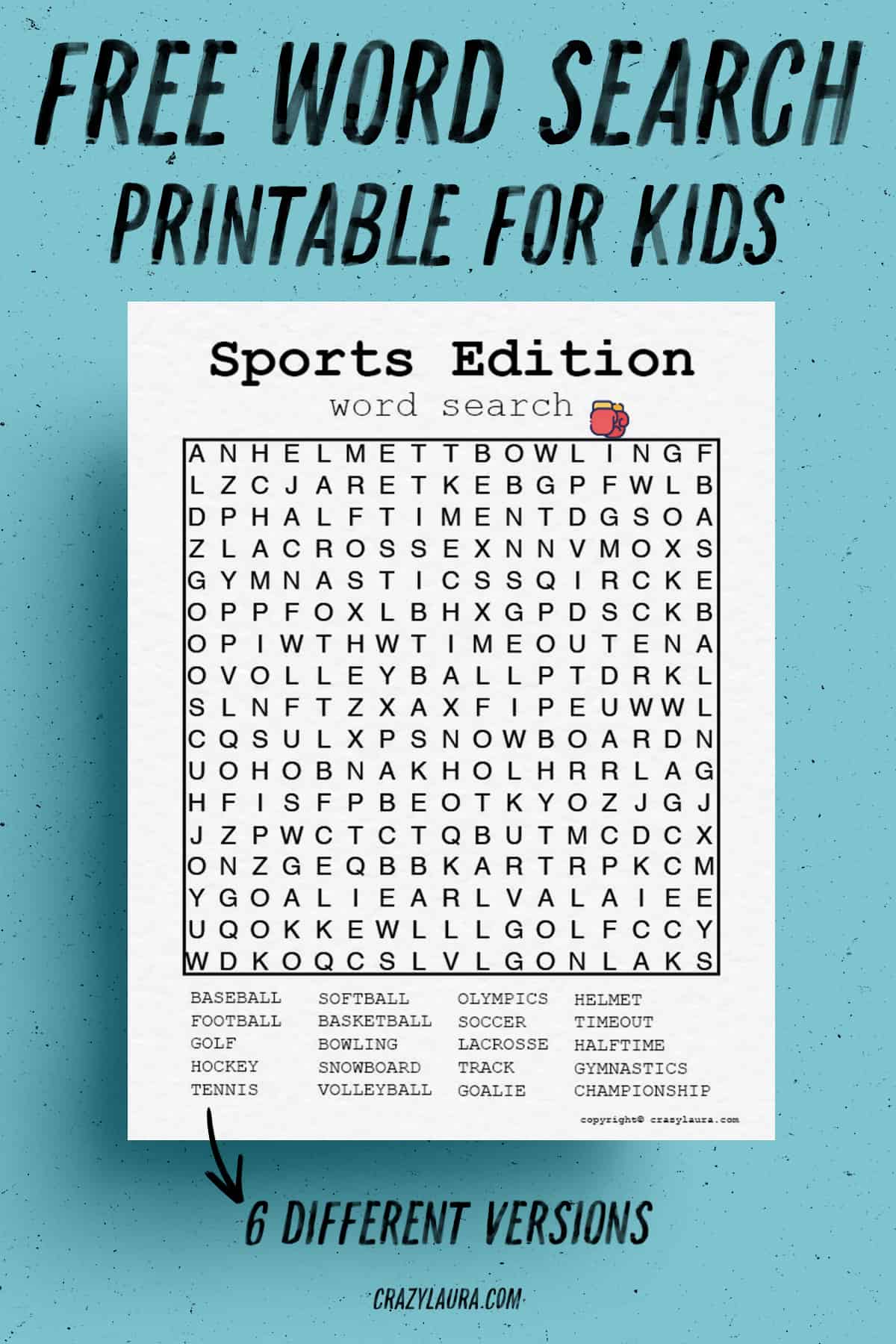 sports word search template