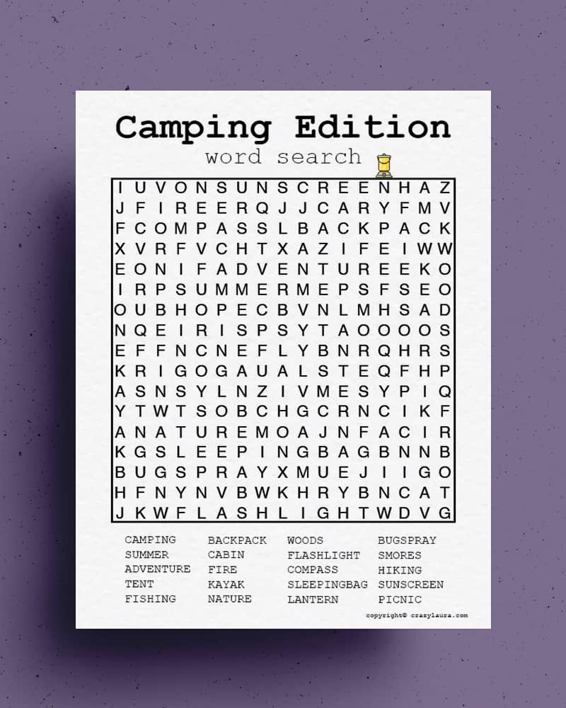 camping word search printable