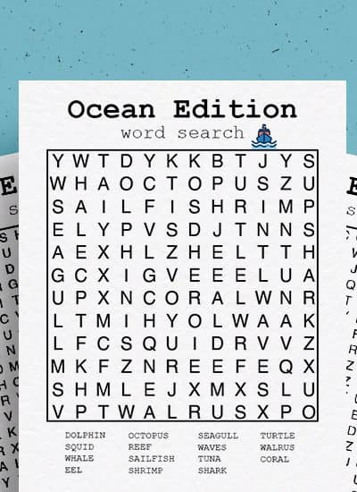 ocean word search activity sheets