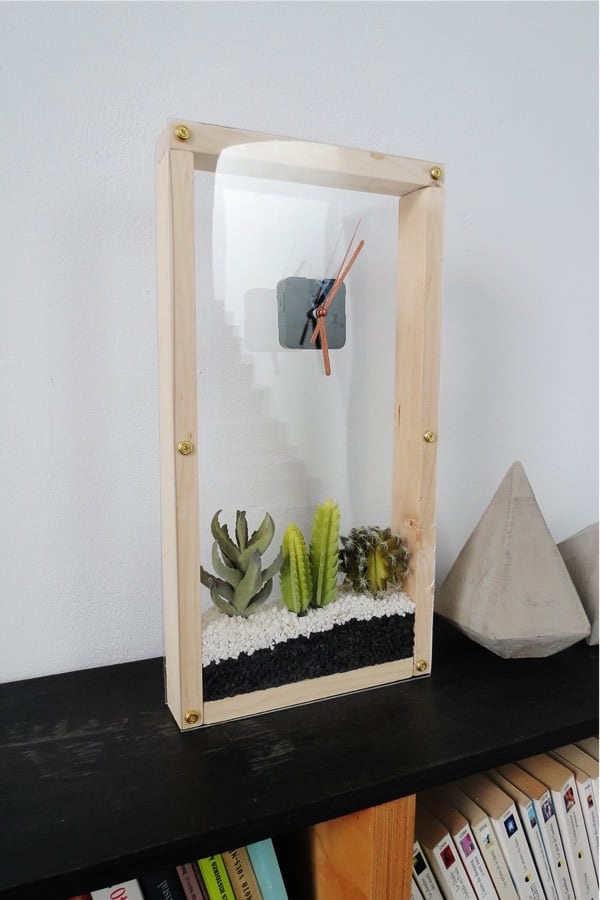 shadow box clock with succulent planter