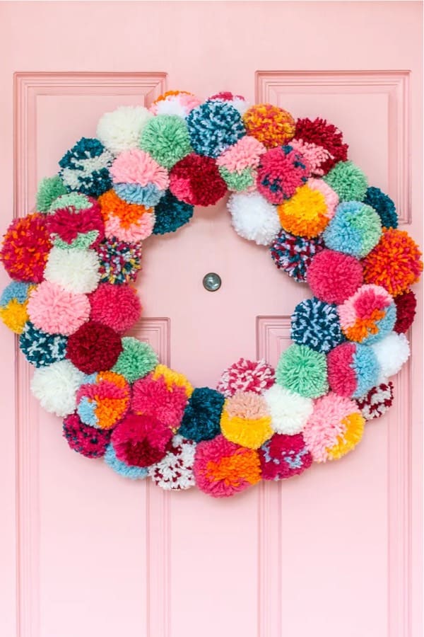 homemade yarn wreath for door