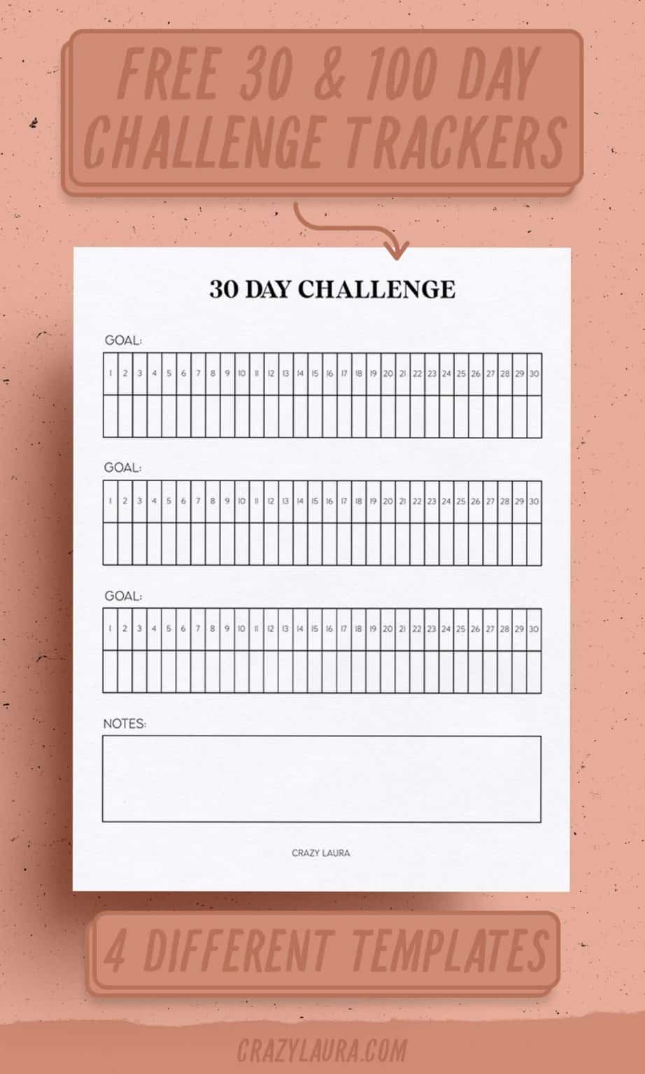 Free Challenge Tracker Printable With 30 & 100 Day Pages