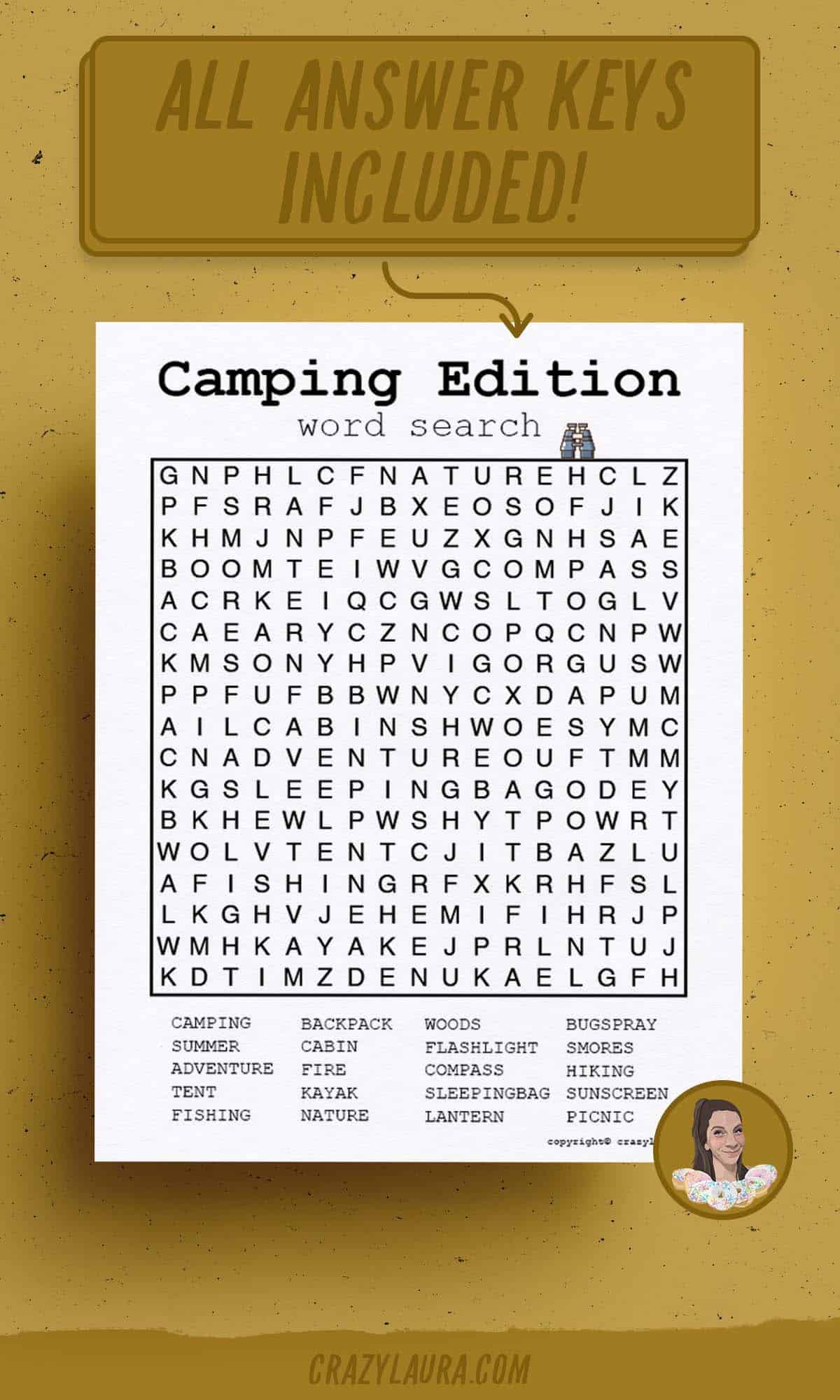 kids camping word search game