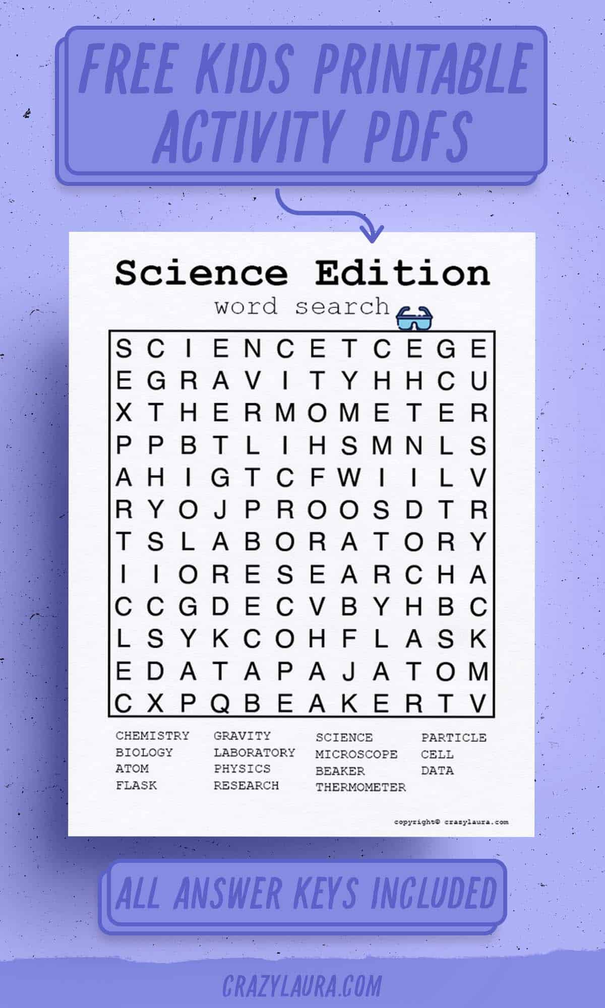 science word search activity sheets