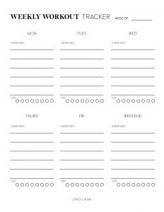 Free Workout Tracker Printable Weekly & Monthly Versions - Crazy Laura