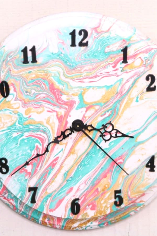 clock decoration with marble paint