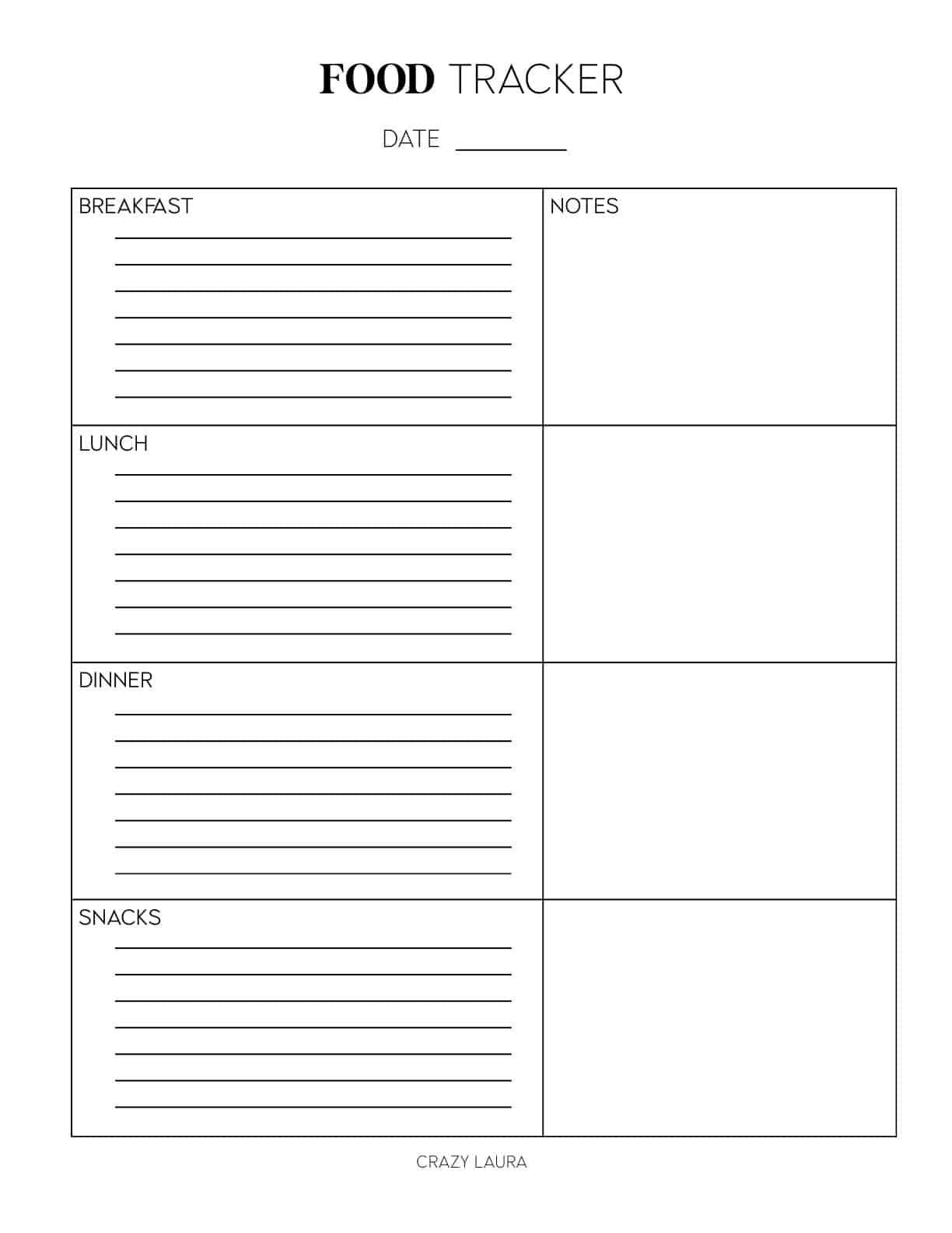 Free Food Tracker Printable Simple And Detailed Pages Crazy Laura