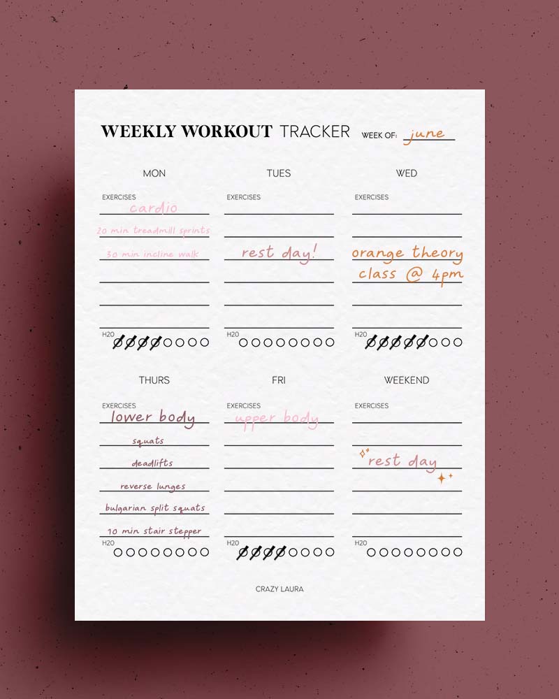 blank workout planner page
