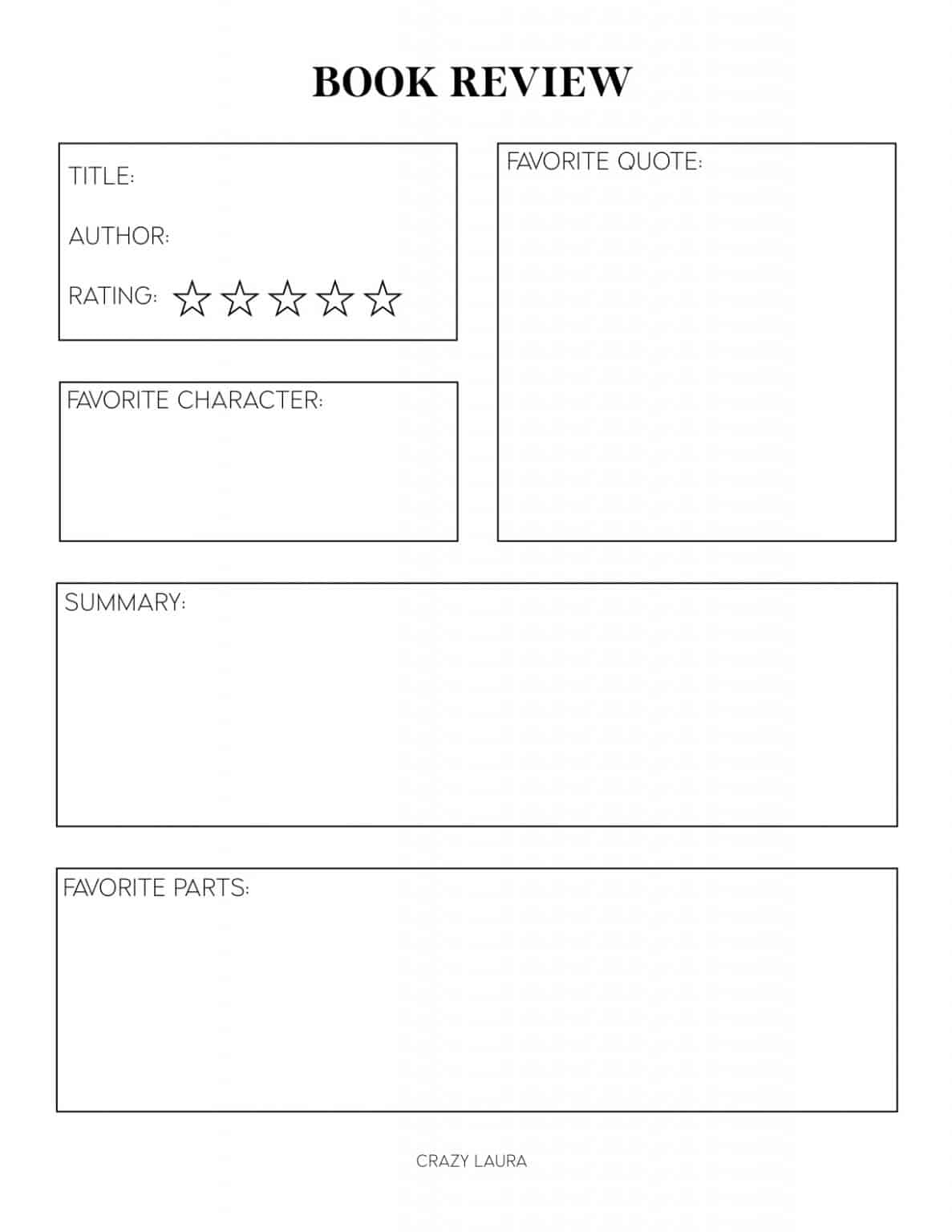 Free Reading Log and Book Review Printable Pages - Crazy Laura