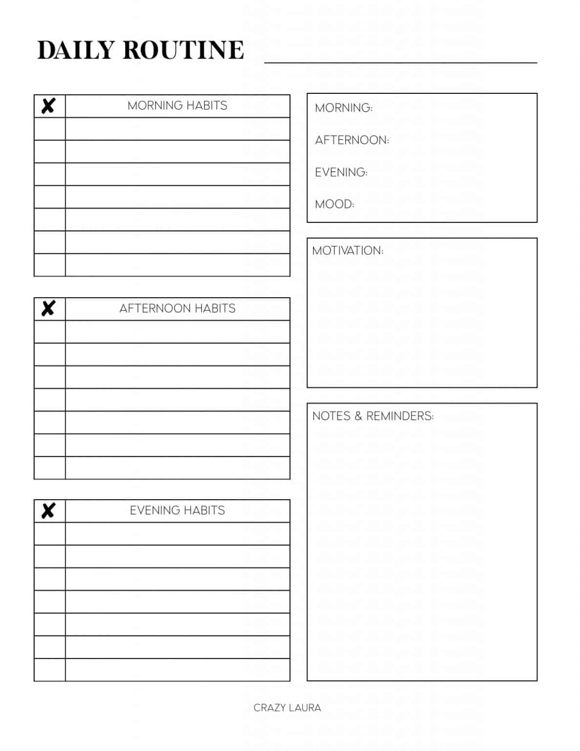 Free Routine Tracker Printable With Daily & Weekly Versions - Crazy Laura