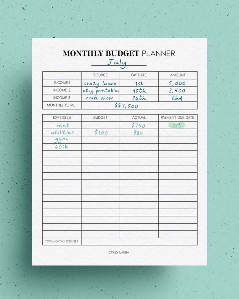 Free Budget Tracker & Savings Planner Printable - Crazy Laura