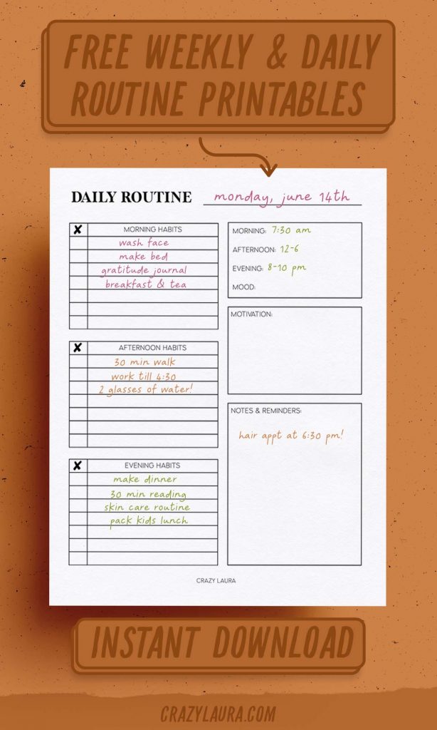 Free Routine Tracker Printable With Daily & Weekly Versions - Crazy Laura