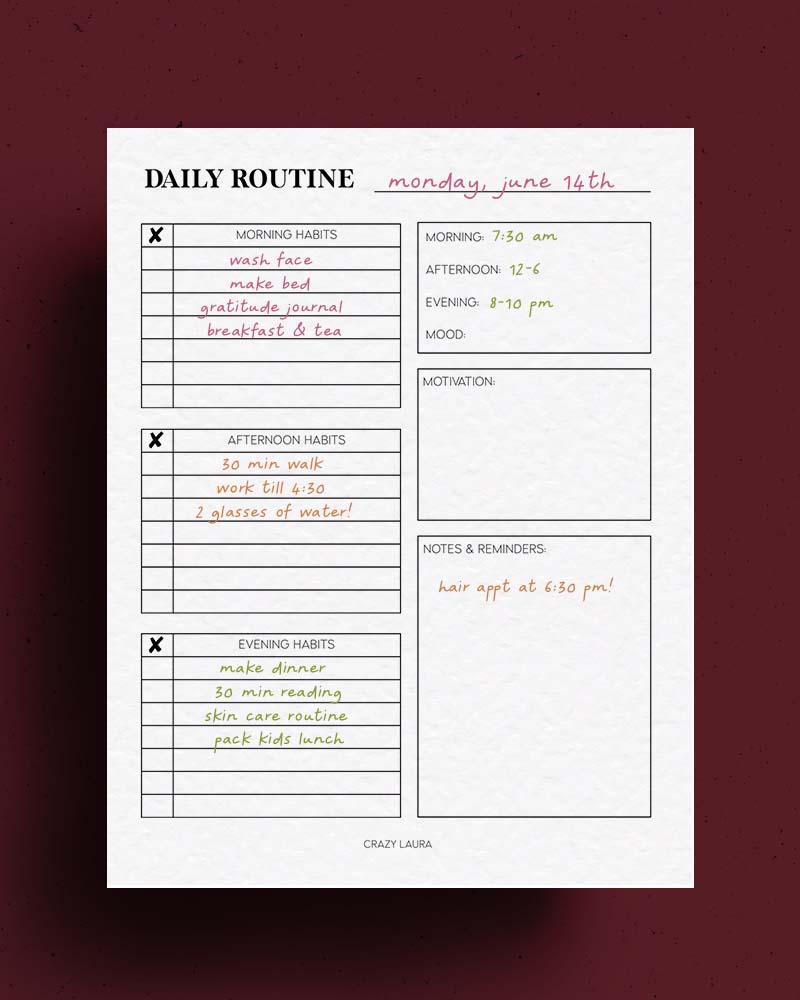 routine tracker pdf pages