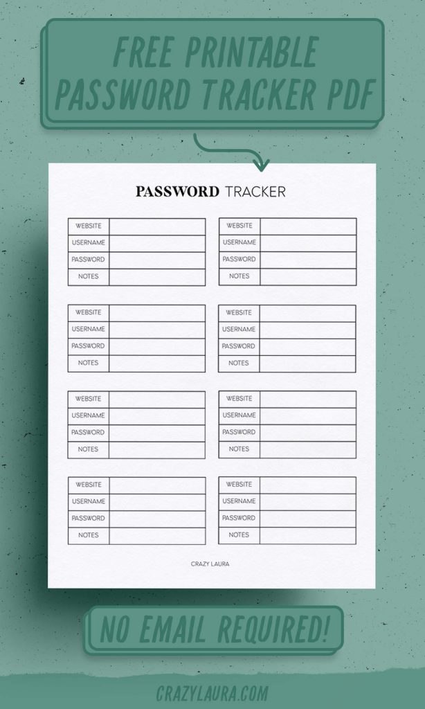 Free Password Tracker Printable With 2 Versions - Crazy Laura