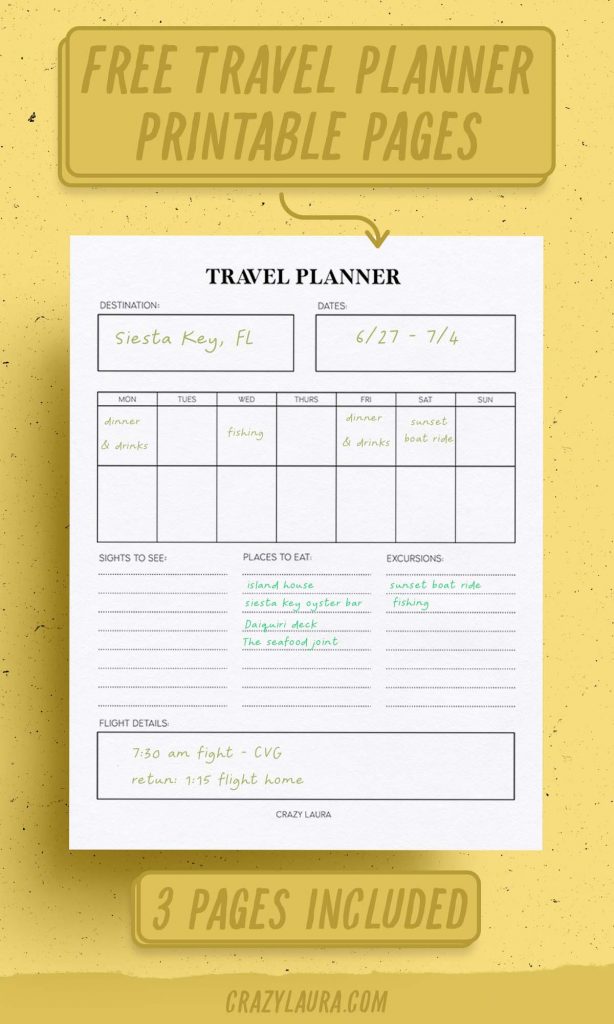 Free Travel Planner Printable & Packing List Tracker Sheets - Crazy Laura