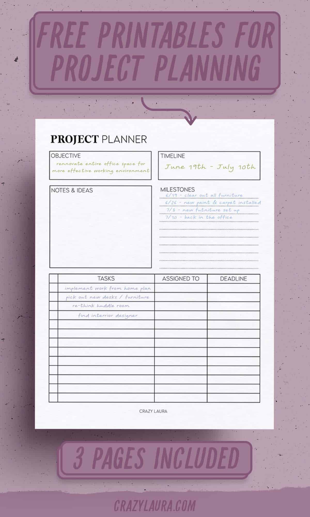 planner printable pack for projects