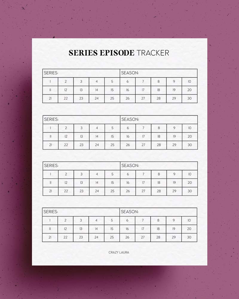 blank tv tracker insert pages