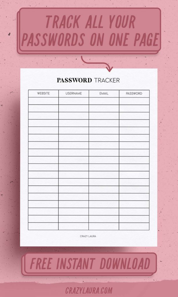 Free Password Tracker Printable With 2 Versions - Crazy Laura